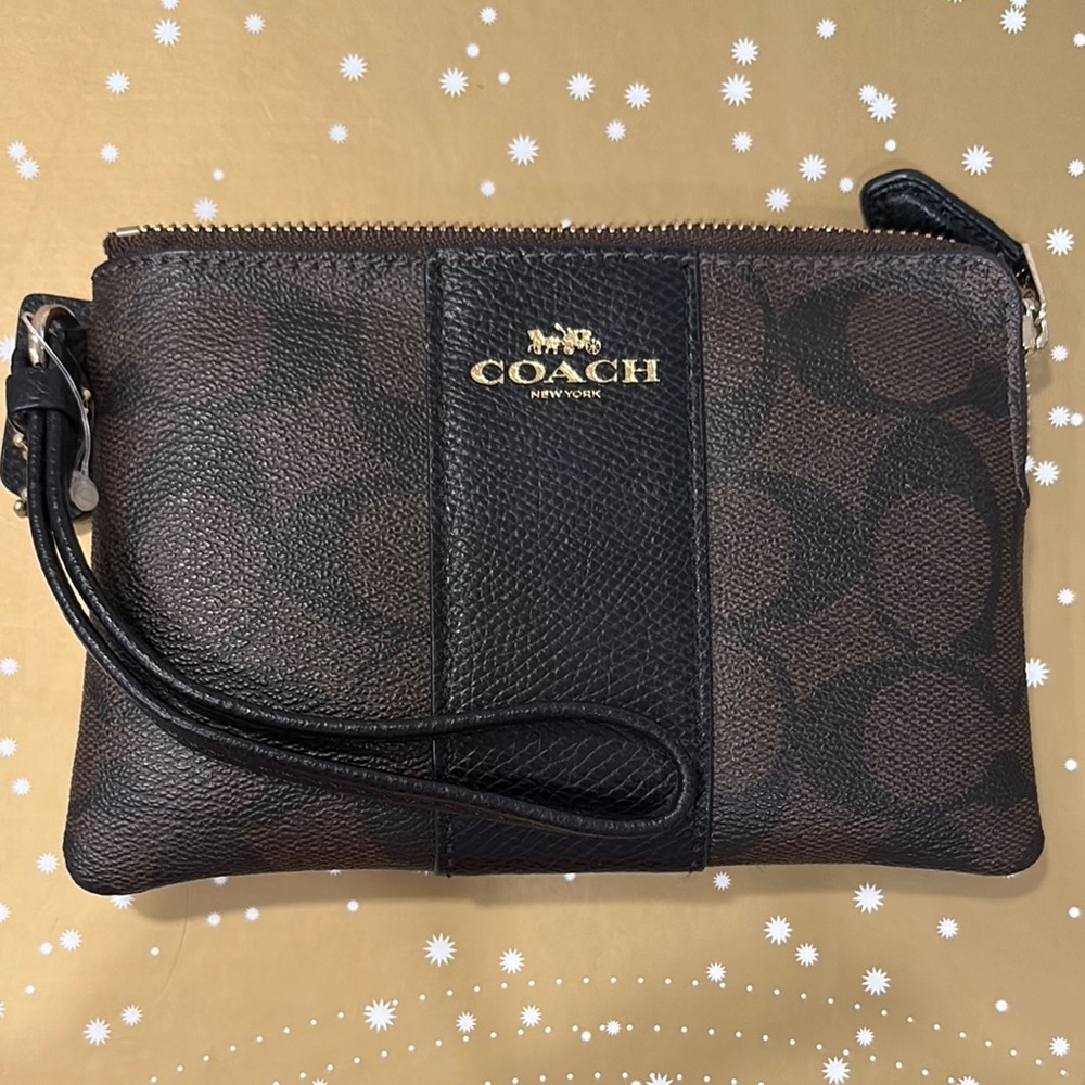 Coach Signature Brown and Black Wristlet